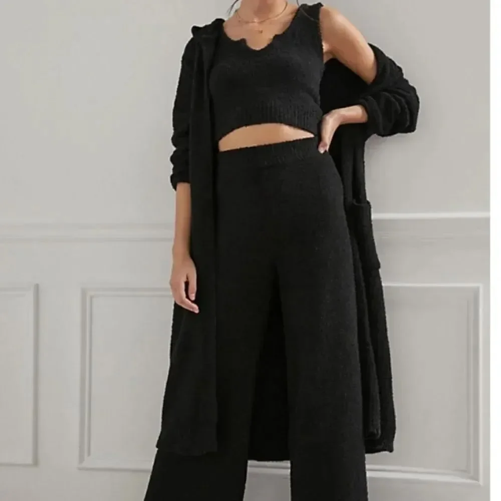 NIA Riley Two-piece Lounge Set Robe & Pants In Black